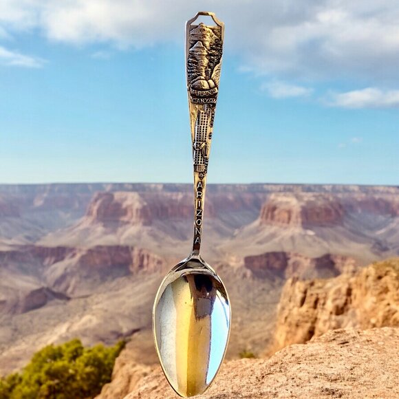 Grand Canyon Arizona Vtg Sterling Silver Souvenir Spoon FRONT + BACK Scenes - Picture 1 of 12